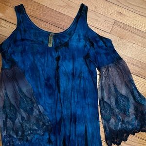 Cold shoulder tie dye lace sleeve dress